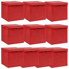 vidaXL Opbergboxen met deksels 10 st 32x32x32 cm stof rood