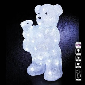 Fééric Lights and Christmas - verlichte ijsbeer met baby - L25 x B24 x H44 cm - 56 koud witte ledlampjes
