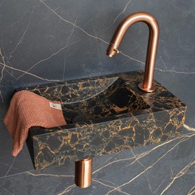 Saniclear Athens Portoro Gold fonteinset met gebogen kraan in geborsteld koper