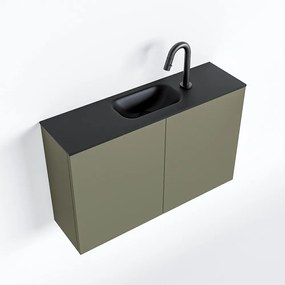 Zaro Polly toiletmeubel 80cm army met zwarte wastafel met kraangat