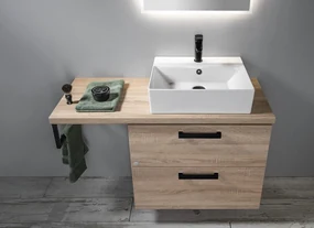 Aqualine Vega 103.5cm badkamermeubel met witte vierkante waskom rechts eiken