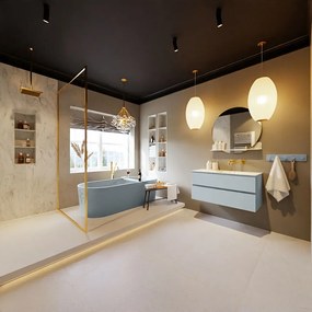 Mondiaz Vica DLux badmeubel 100cm clay 2 lades met wastafel opalo rechts zonder kraangat