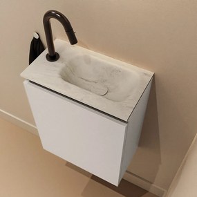 Mondiaz Ture DLux toiletmeubel 40cm linen met wastafel opalo rechts met kraangat