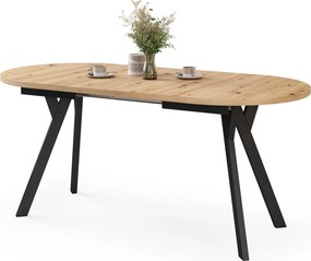 Mazzoni ALMO Artisan Eiken / zwarte poten - OVALE UITSCHUIFTAFEL 140-240 cm VOOR 10-12 PERSONEN