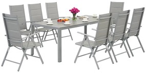 Garden Point lichtgrijze aluminium tuinmeubelen met grote Polywood Verona tafel voor 8 personen