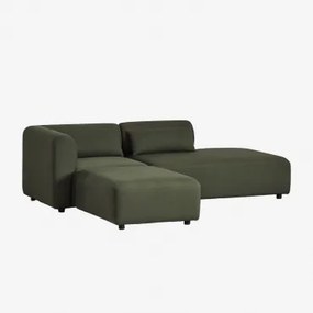 Modulaire Hoekbank Van 2 Delen Met Rechter Chaise Longue En Poef Fogler Teddystof Saliegroen - Sklum