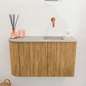 Mondiaz Joya DLux 70cm toiletmeubel ronding links oak met wastafel faye rechts zonder kraangat glace