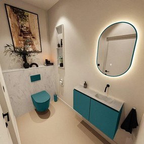 MONDIAZ TURE-DLUX 80cm toiletmeubel Smag. EDEN wastafel Opalo positie rechts. Zonder kraangat. TUREDX80SMAR0OPA