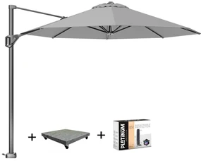 Voyager T1 zweefparasol 300x200 cm lichtgrijs met 90KG voet en hoes