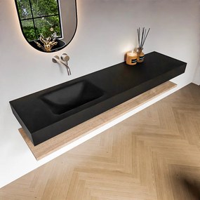 Zaro Alan badmeubel 180cm met planchet washed oak en vrijhangende wastafel cloud links zonder kraangat urban