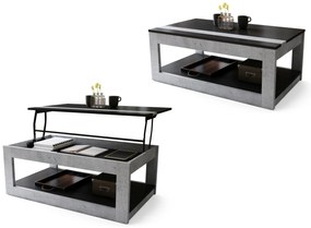 LUSSO Zwart Mat/Millenium Beton - MODERNE SALONTAFEL MET VERHOOGD BLAD + OPBERGRUIMTE + SCHAP (OP WIELEN!)