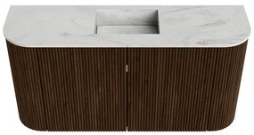 Mondiaz Joya DLux 85cm toiletmeubel ronding links/rechts walnut met wastafel faye midden zonder kraangat opalo