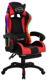 vidaXL Racestoel met RGB LED-verlichting kunstleer rood en zwart