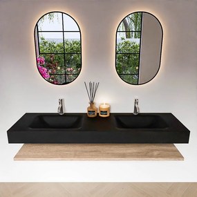 Zaro Alan badmeubel 160cm met planchet washed oak en vrijhangende wastafel cloud dubbel 2 kraangaten urban