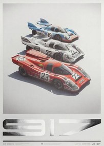 Kunstdruk Porsche 917 - Salzburg & Martini & Gulf - 24h Le Mans, Automobilist