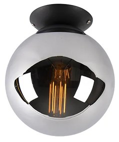 Art deco plafondlamp zwart met smoke glas - Pallon