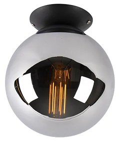 Art Deco plafondlamp zwart met smoke glas - Pallon Art Deco E27 bol / globe / rond Binnenverlichting Lamp