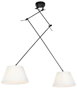 Stoffen Eettafel / Eetkamer Hanglamp zwart met plisse kappen crème 35 cm 2-lichts - Blitz Klassiek / Antiek E27 cilinder / rond rond Binnenverlichting Lamp