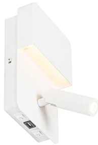 Wandlamp wit incl. LED met USB en leeslamp met schakelaar - Robin