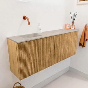 Mondiaz Joya DLux 110cm toiletmeubel ronding rechts oak met wastafel faye links zonder kraangat opalo