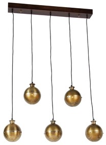 Eettafel / Eetkamer Industriële hanglamp brons met hout 5-lichts - Haicha Industriele / Industrie / Industrial E27 bol / globe / rond Binnenverlichting Lamp
