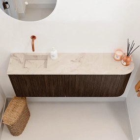 Mondiaz Joya DLux 110cm toiletmeubel ronding rechts walnut met wastafel faye links zonder kraangat frappe