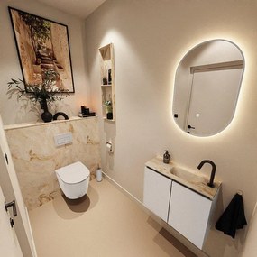 MONDIAZ TURE-DLUX 60cm toiletmeubel Linen. EDEN wastafel Frappe positie rechts. Met 1 kraangat. TUREDX60LINR1FRA