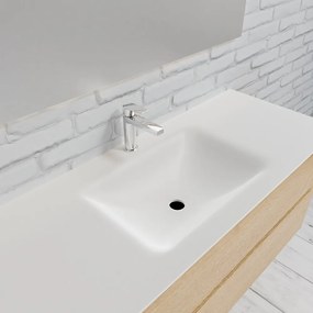 Zaro Valencia Solid Surface badmeubel 120cm licht eiken 1 kraangat spoelbak midden met 2 lades