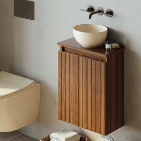 Fontana Bano toiletmeubel ribbelfront walnoot 40x22cm met waskom in licht ivoor