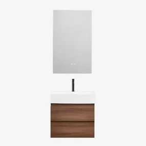 Badkamermeubelset Van Hout En Essenhoutfineer Met Geïntegreerde Wastafel Ona Donker Hout & Rectangular Led And Antifog 60x90 Cm Kirvex & - Sklum
