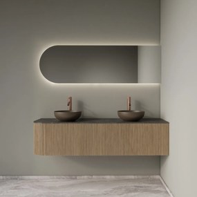 Gliss Design Alluro badmeubel ribbelfront met ronding links 160cm mist en zwart leisteen toppaneel