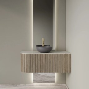 Gliss Design Alluro badmeubel ribbelfront met ronding links 100cm corn silk en wit marmer toppaneel