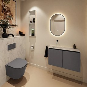 Mondiaz Ture DLux toiletmeubel 80cm dark grey met wastafel opalo links zonder kraangat