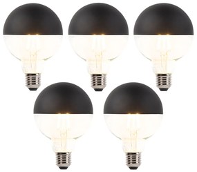Set van 5 E27 dimbare LED filamentlamp kopspiegel G95 zwart 550lm 2700K