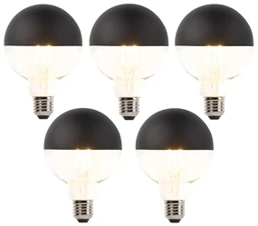 Set van 5 E27 dimbare LED filamentlamp kopspiegel G95 zwart 550lm 2700K