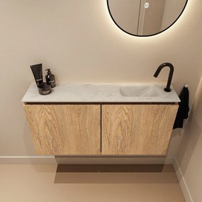 Mondiaz Ture DLux toiletmeubel 100cm washed oak met wastafel opalo rechts met kraangat