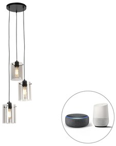Smart hanglamp met dimmer zwart met smoke glas incl. 3 Wifi ST64 - Dome Design E27 Binnenverlichting Lamp