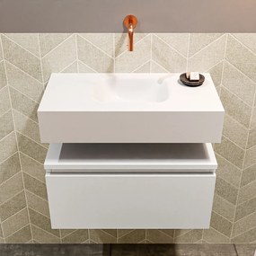 Mondiaz Andor toiletmeubel 60cm mat wit met witte wastafel midden zonder kraangat