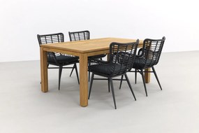 Jasmine Black/Rome 4-persoons dining tuinset 170x100 cm. - Brown teak