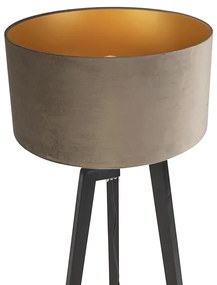 Vloerlamp tripod zwart met taupe kap en goud 50 cm - Puros