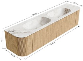Mondiaz Kurve-dlux 190cm badmeubel ronding links/rechts ruby met 2 lades en deuren en wastafel stor small dubbel zonder kraangat glace