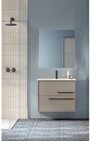 Saniclass Prime Essential Badkamermeubelset - 60x55x46cm - 1 rechthoekige wasbak wit - 1 kraangat - 2 lades - rechthoekige spiegel - taupe SW892660/SW804530/SW724610