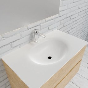 Zaro Sevilla Solid Surface badkamermeubel 80cm licht eiken 1 kraangat met 2 lades