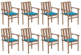 vidaXL Tuinstoelen stapelbaar 8 st met kussens massief teakhout