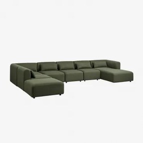 Rechtse Modulaire Chaise Longue Bank Van 6 Delen Met Poef Fogler Chenille Groen – Salie - Sklum