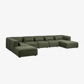 Rechtse Modulaire Chaise Longue Bank Van 6 Delen Met Poef Fogler Teddystof Currygeel - Sklum