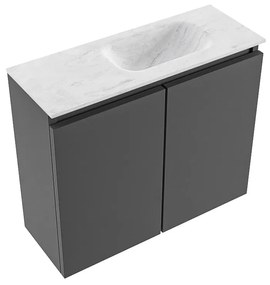 Mondiaz Ture DLux toiletmeubel 60cm dark grey met wastafel opalo rechts met kraangat