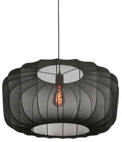 Japandi hanglamp zwart met stoffen kap 60cm - SableJapandi E27 Scandinavisch rond Binnenverlichting Lamp