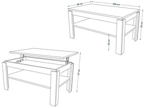 ASTI-P eiken artisan / beige - moderne salontafel met hefblad