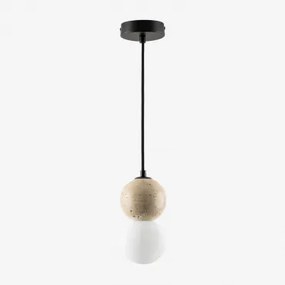 Davise Hanglamp Ø10 Cm In Travertin Met Glazen Bol Zwart - Sklum